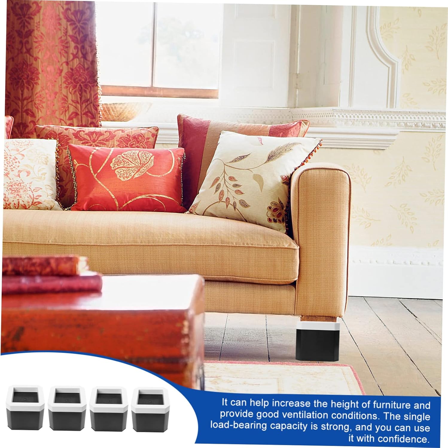 Cabilock 4pcs Heavy Duty Bed Risers Sofa Heightening Pads Anti-Slip Table Risers Family-Friendly Noise-