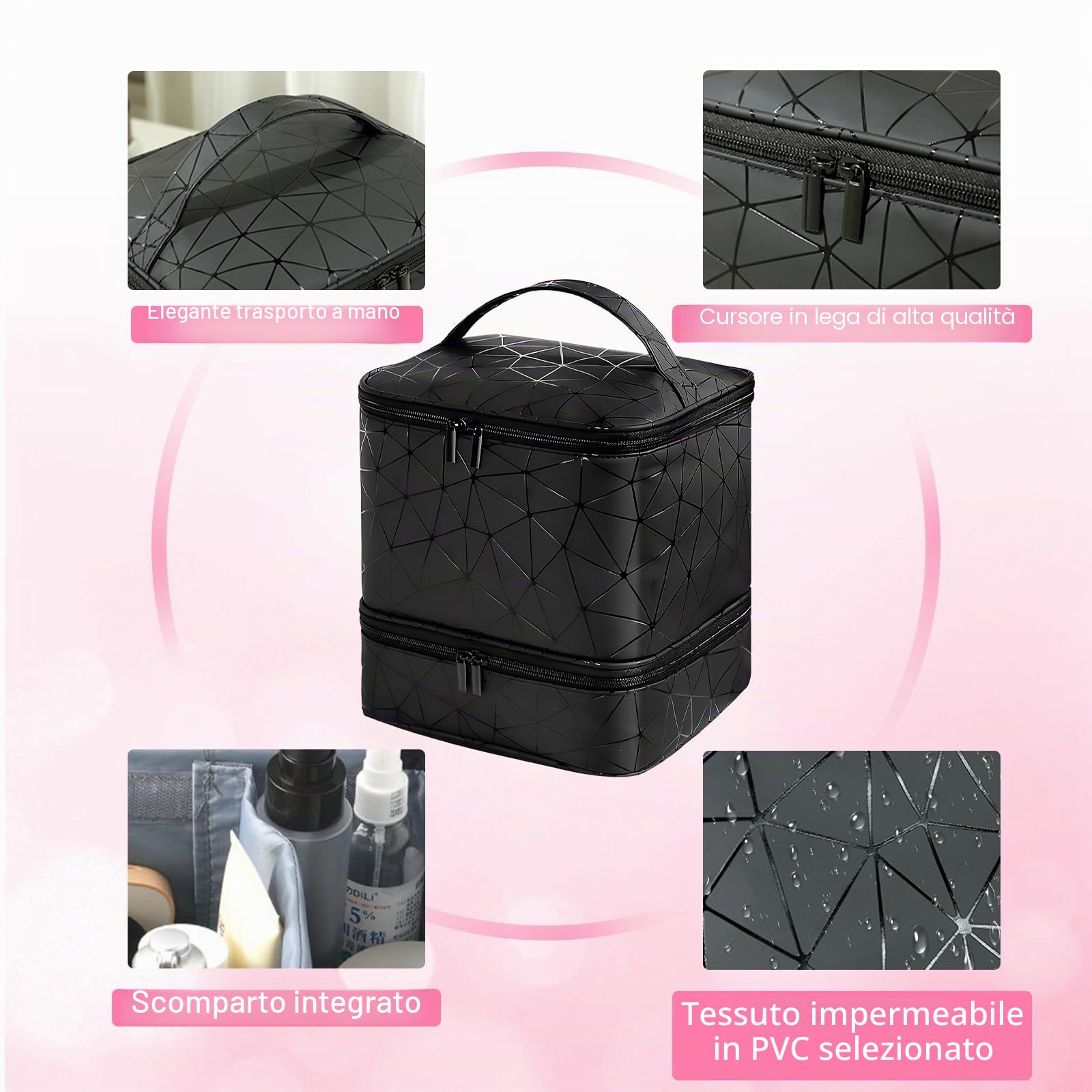 HA BIN Borsa Organizer Porta Smalti Professionale, per 30 Bottiglie e Lampada UV Custodia Impermeabile con Scomparti, Beauty Case da Viaggio Donna Ideale per Estetiste e Appassionati di Nail Art