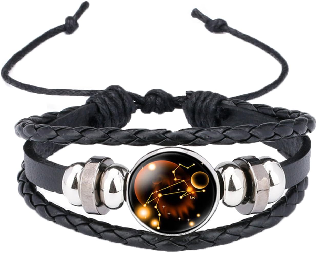 Caimeytie Braided Bracelet Adjustable Constellation Signs of Zodiac Clear Glass Charm Time Gems Serie