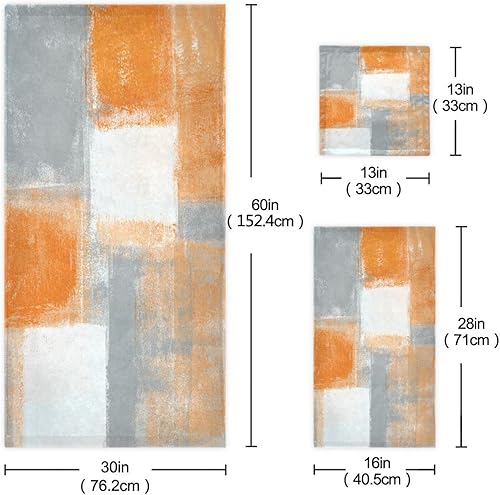 Miniatura 3 de Juego de 3 toallas de baño color naranja y gris, diseño abstracto y moderno, diseño de graffiti blanco y gris, 1 toalla de baño, 1 toalla de mano, 1