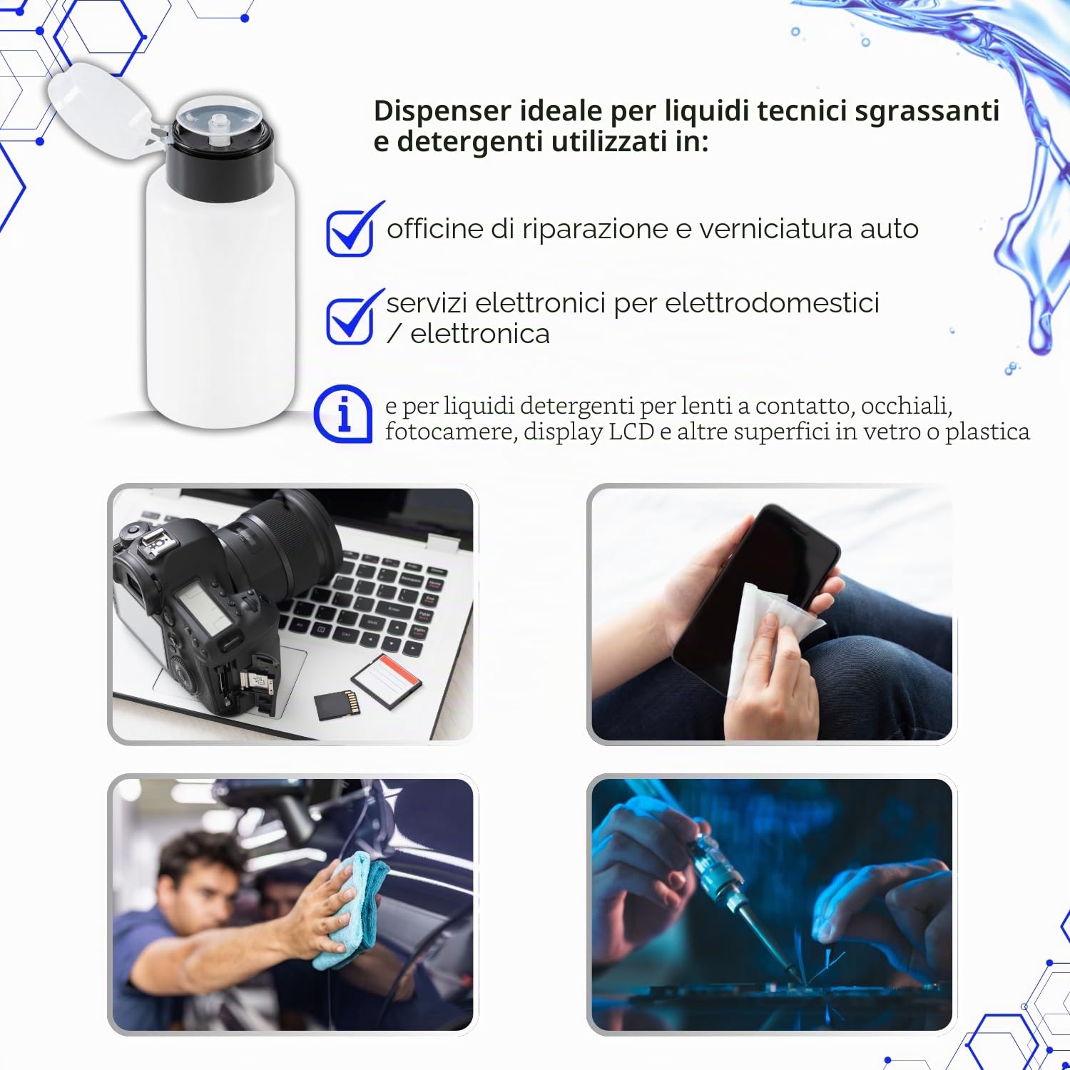 LALILL Flaconi Dosatori 2x200ml - Dispenser con Pompa per Liquidi Cosmetici - Acetone Cleaner Shampoo Lozione - Uso Professionale e Domestico