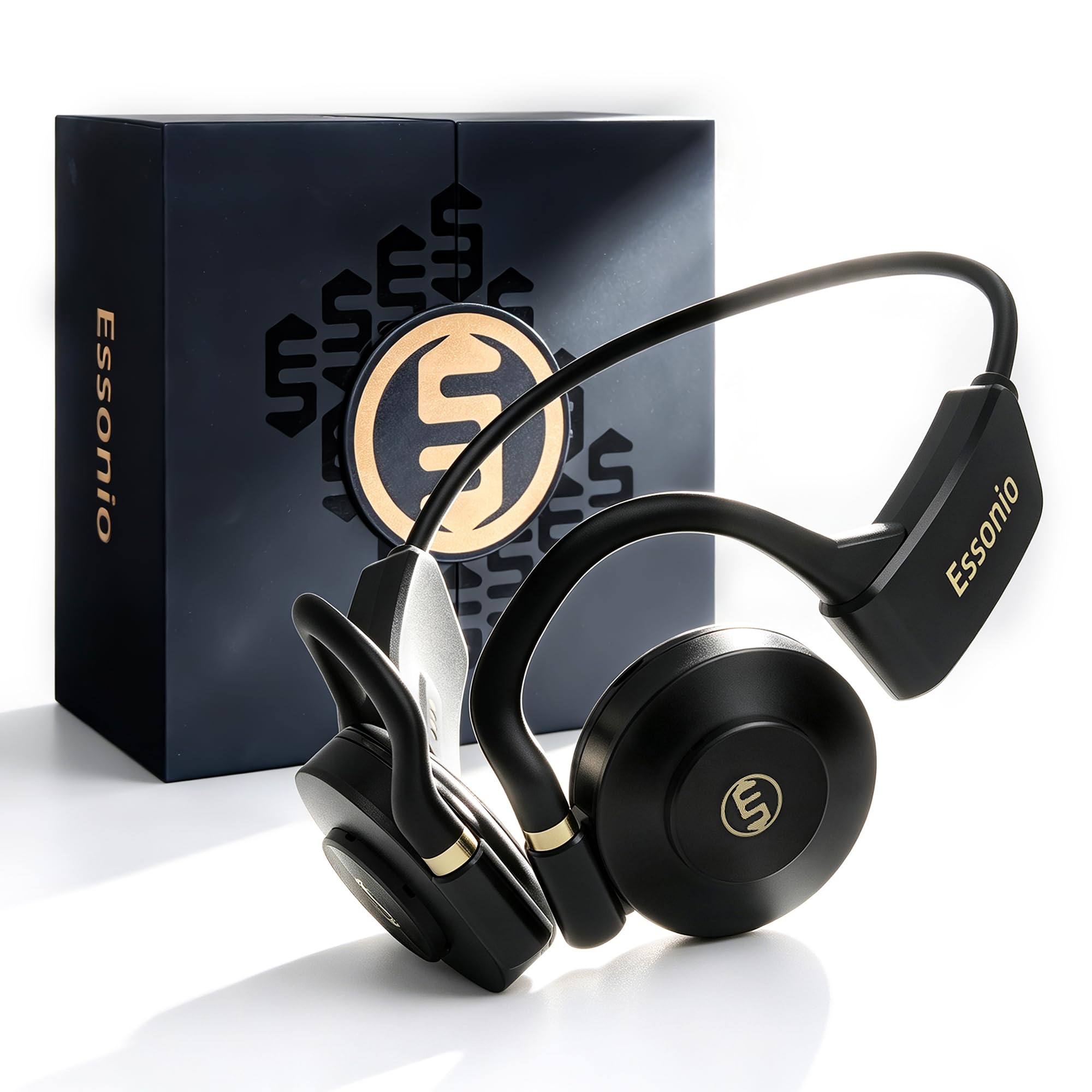 Essonio Casque à oreilles ouvertes, basses profondes, sans fil, Bluetooth, conduction d'air, 3 niveaux, basses profondes, ultra large bande, ANC, 20 h, lecture multipoint, appel clair pour ski, sport