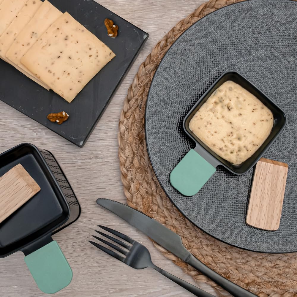 CÉCOA • Cheese’Up Duo • Lot de 2 • Raclette à la Bougie • Sans Électricité • Poêlons Antiadhésifs & Spatules en Bois • Facile à Transporter & Nettoyer • Idéal pour Amateurs de Fromage