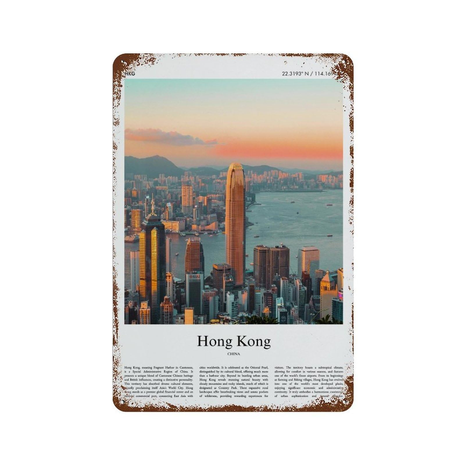 xiaoxiaoshen Hong Kong China City Scenery Wall Decor Art Metal Tin Poster Modern Home Decor Art Home Bar Shop Decorations Vintage Sign 30x20cm