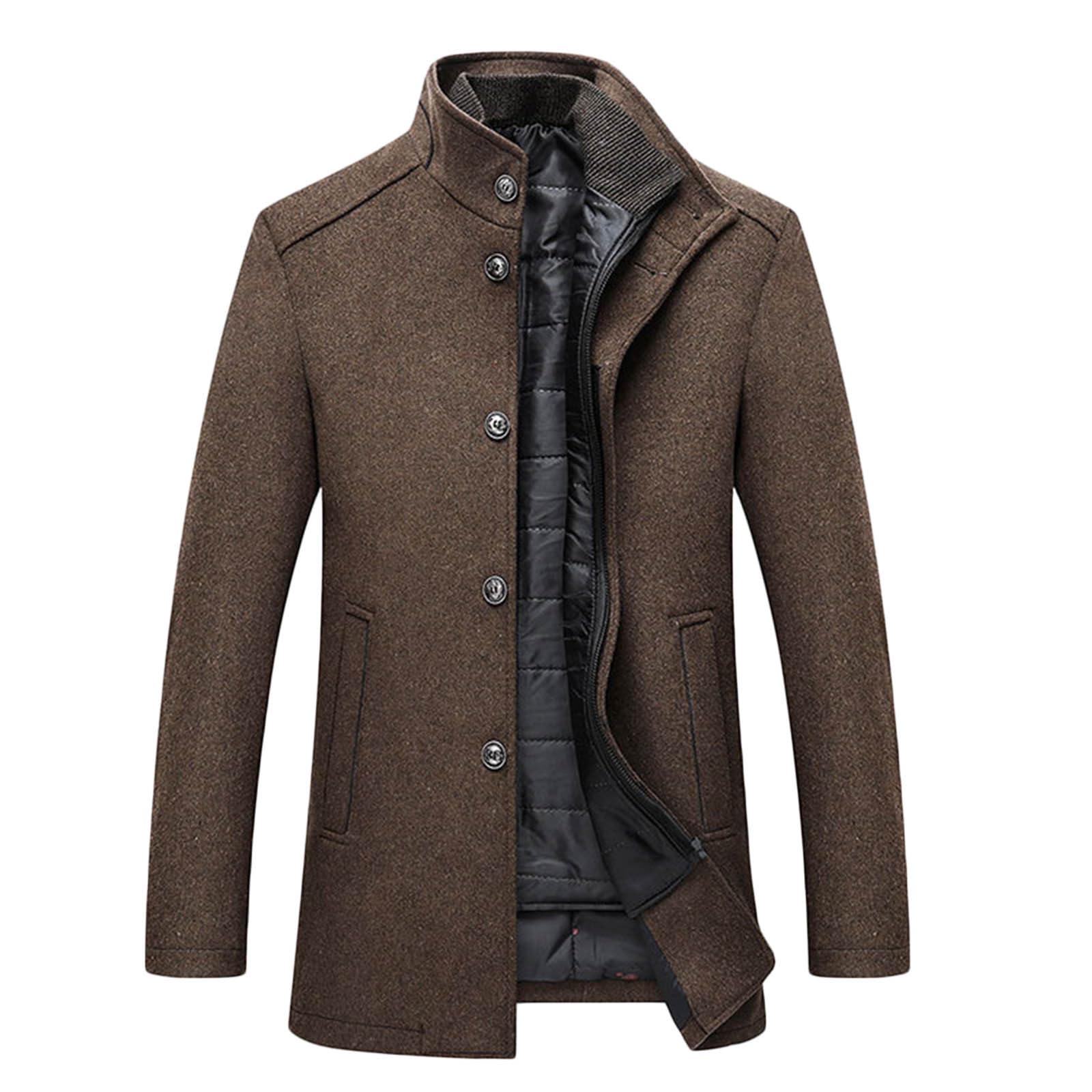 Moda Retro para Hombre Clásico Cuello Alto Botón Chaleco Extraíble Abrigo Mezclado con Lana Otoño E Invierno Cálido Grueso Suelto Informal