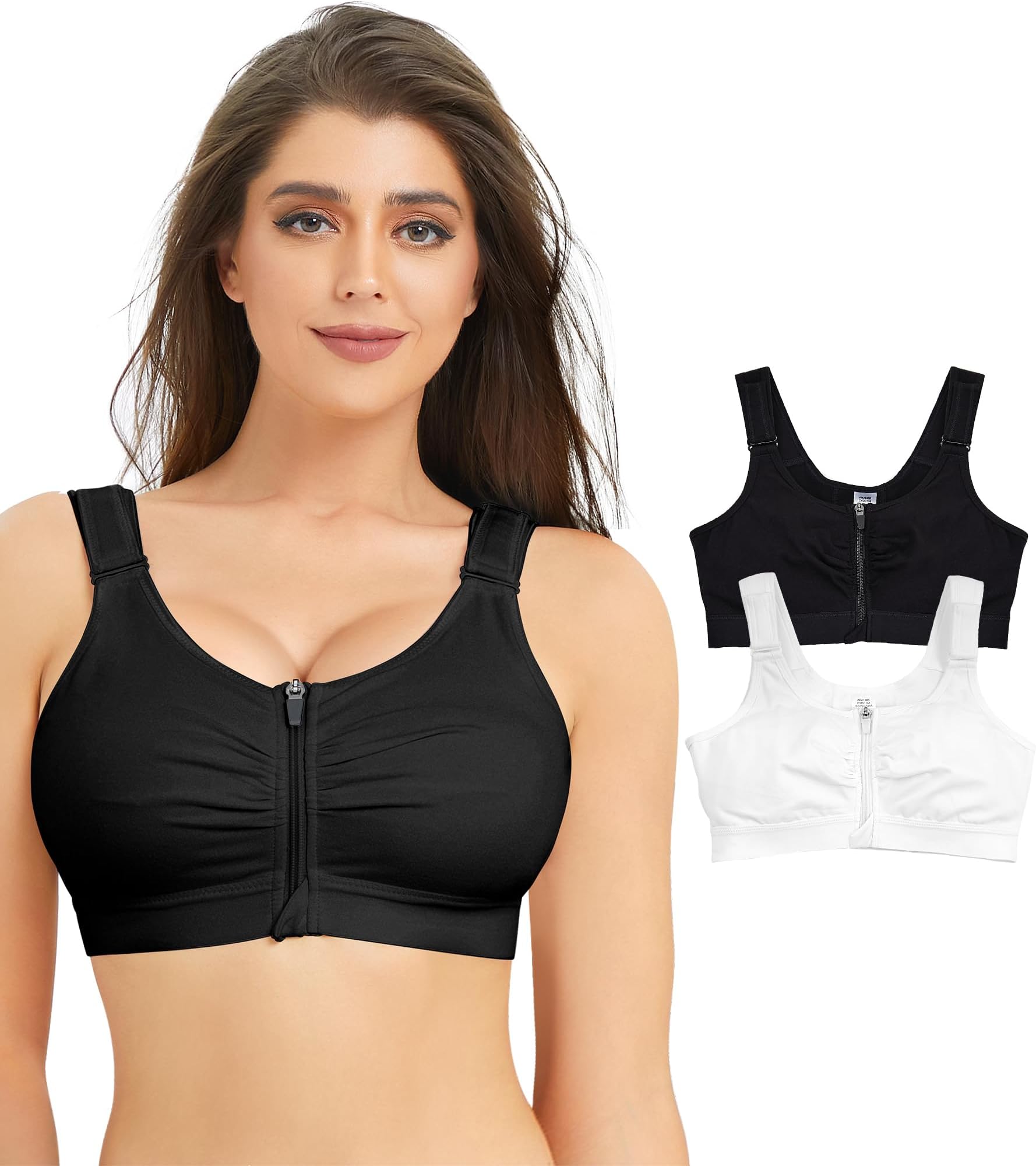 BRABIC Zip Front Closure Everyday Bra for Women Post Surgery Compression Support with Adjustable Straps Wirefree