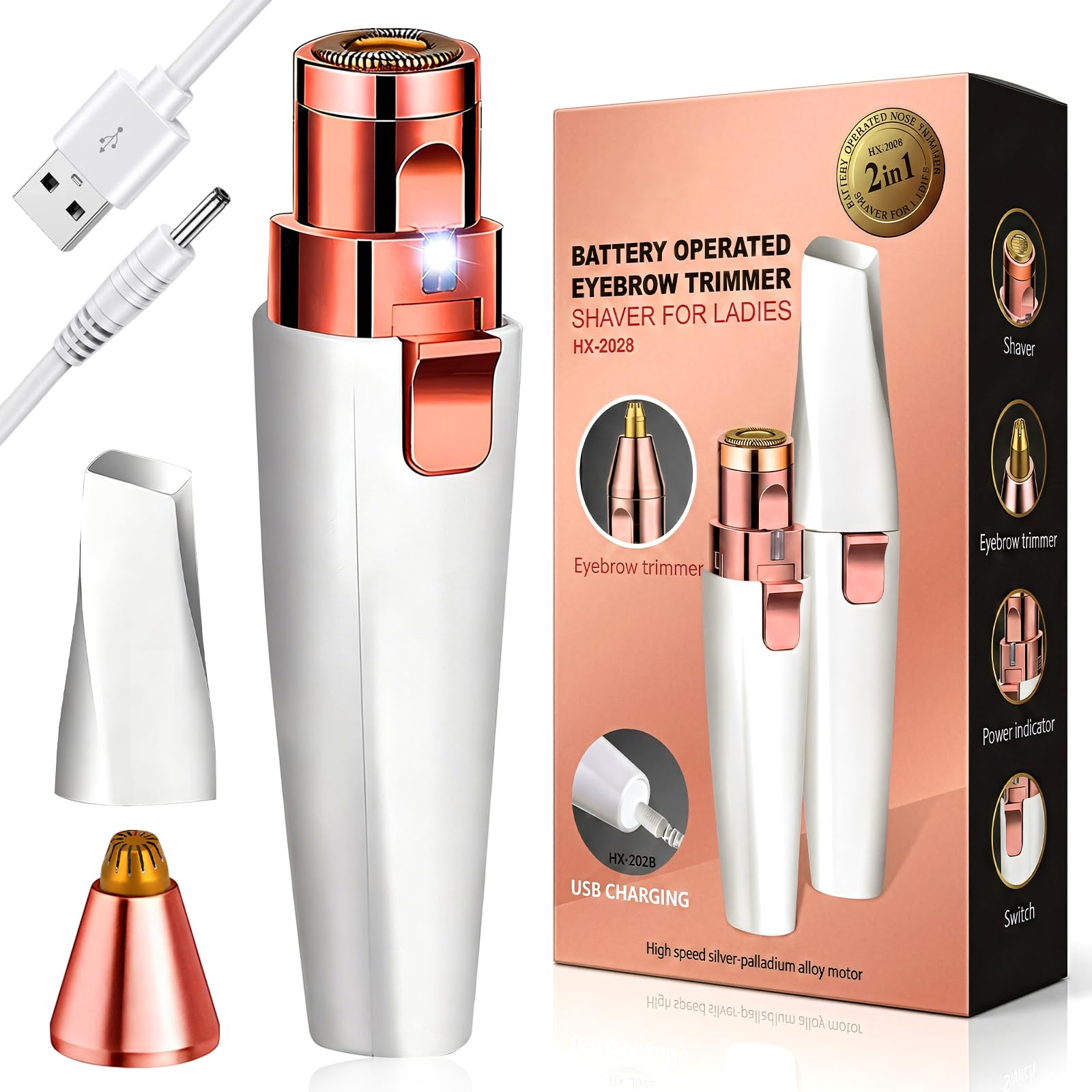 Epilatore Viso e Sopracciglia 2 in 1,Viso Epilatore per Uomo e Donna,Multiuso epilatore per sopracciglia,labbra e area del viso,Facile da maneggiare,Design compatto e pratico