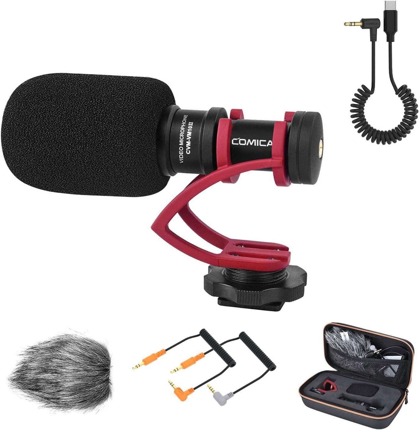 COMICA CVM-VM10II R Universal Video Microphone with CVM-D-UC 3.5mm TRS to USB Type C Audio Output Cable for Samsung, iPads and USB Type C Devices