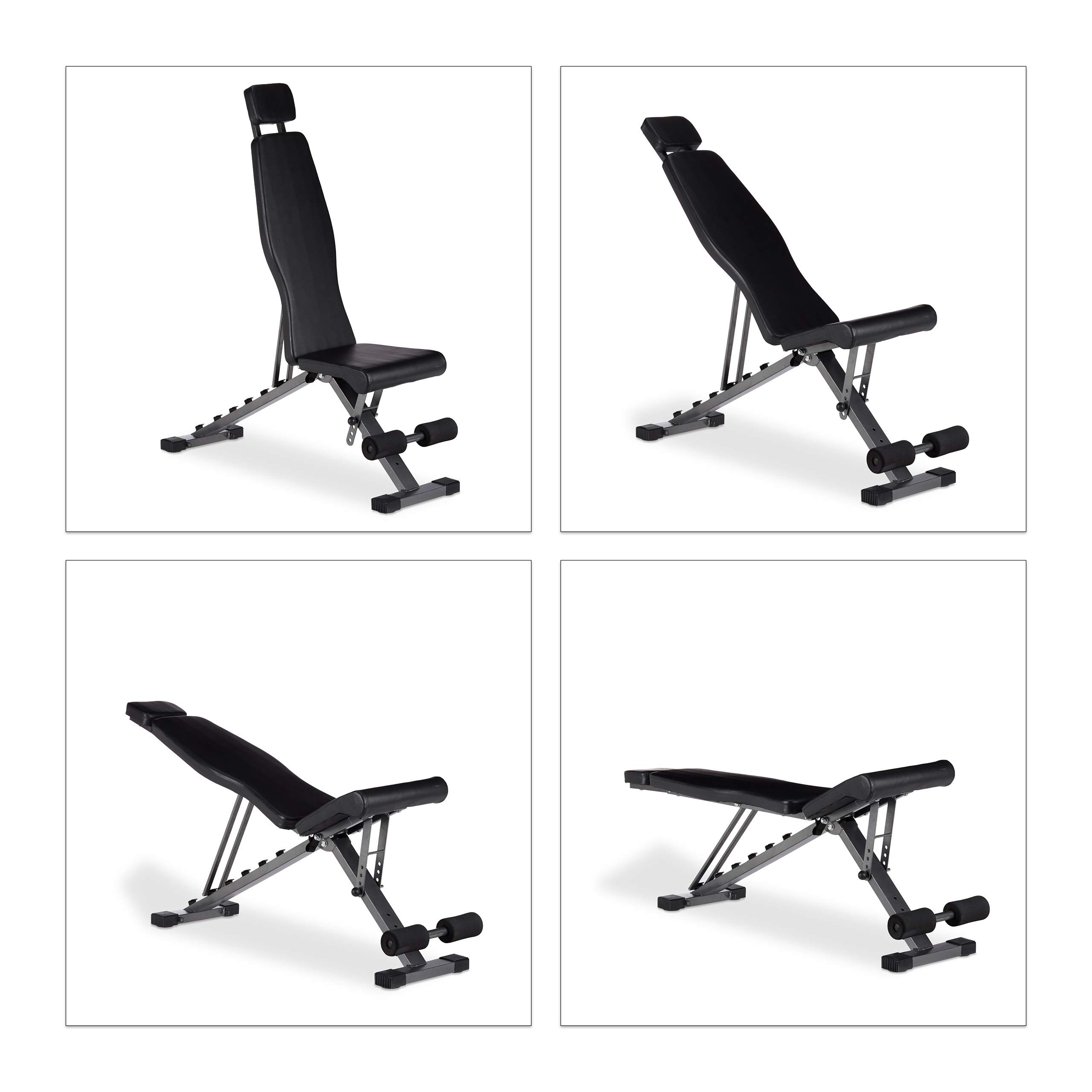 Relaxdays, Nero, Fitness Professionale, Panca Regolabile, con Attacco Gambe e Poggiatesta, Multifunzione, 250 kg, Gioventù Unisex, 122.00 x 33.00 x 104.00 cm