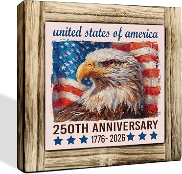 Patriotic Decor-250th Anniversary USA Sign, American Eagle Sign, Independence Day Decorations, 4th of July Decorations, Rustic Farmhouse Wood Decor for Home, Office, Table, Shelf