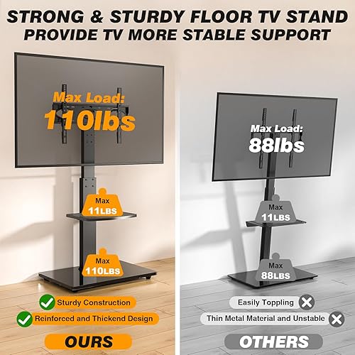 Miniatura 11 de 5Rcom Soporte de suelo giratorio para TV con soporte para TV de 32, 37, 43, 50, 55, 60, 65, 70 pulgadas, pantalla plana o curvada, soporte de TV