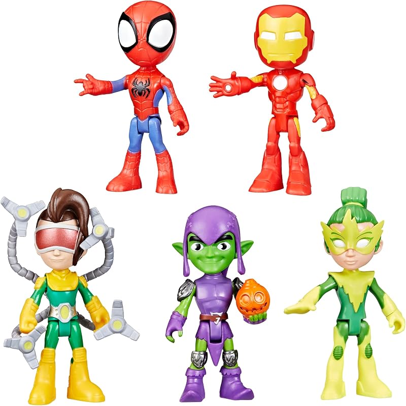 Spidey and his Amazing Friends Hasbro Marvel, Friends & Foes Pack, 5 figuras de acción, 4 pulgadas, juguetes de superhéroes preescolares para niños de 3 años en adelante (exclusivo de Amazon)