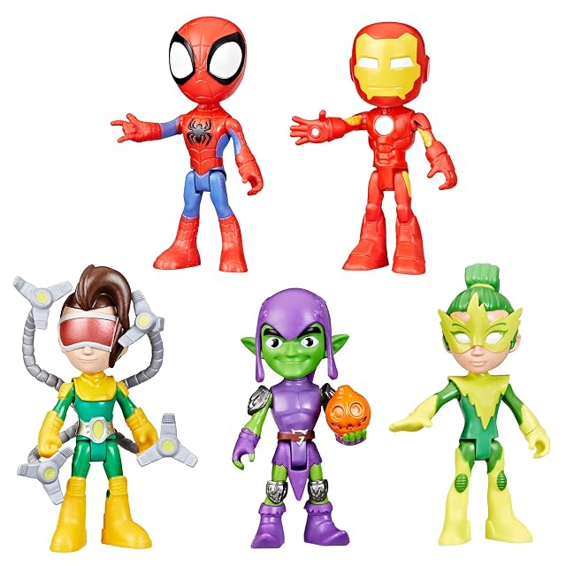 Hasbro Spidey and His Amazing Friends Pack de Amigos y Enemigos de Spidey, 5 Figuras de Acción de Superhéroes y Villanos de 10 cm, Juguete de Superhéroes, Niños y Niñas de 3 Años o Más