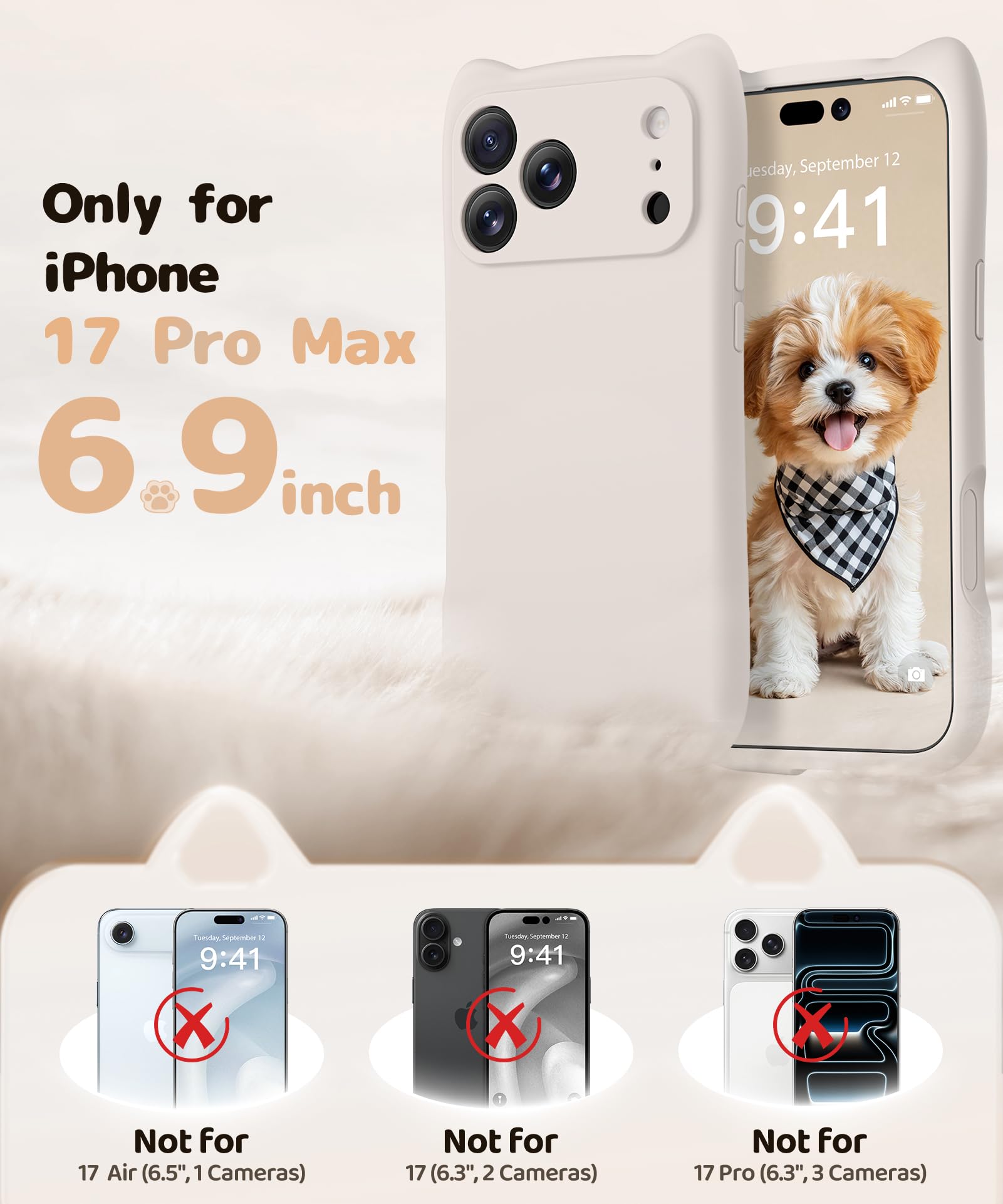 GolbinBox Funda magnética para iPhone 17 Pro Max, compatible con MagSafe, protección completa de la cámara, funda de silicona líquida con bonita oreja de gato, funda de cuerpo completo a prueba de