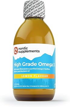 Nordic Supplements High Strength 200ml Omega 3 Fish Oil. Taste Award Winning Lemon Flavoured and Tested.