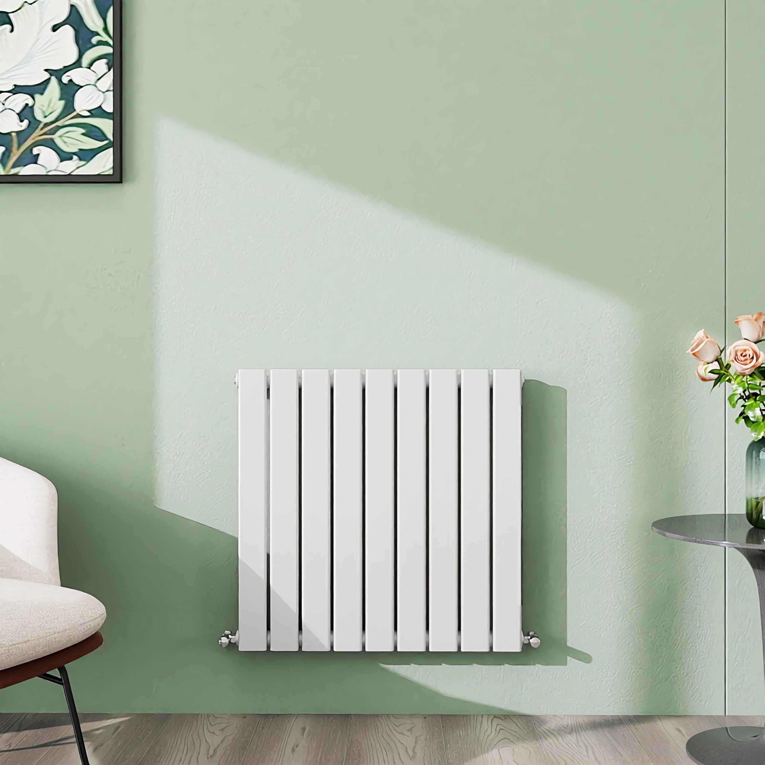 Simple Bathroom 600×612mm White Horizontal Designer Radiator Single Panel Modern Central Heating Flat Panel Radiators