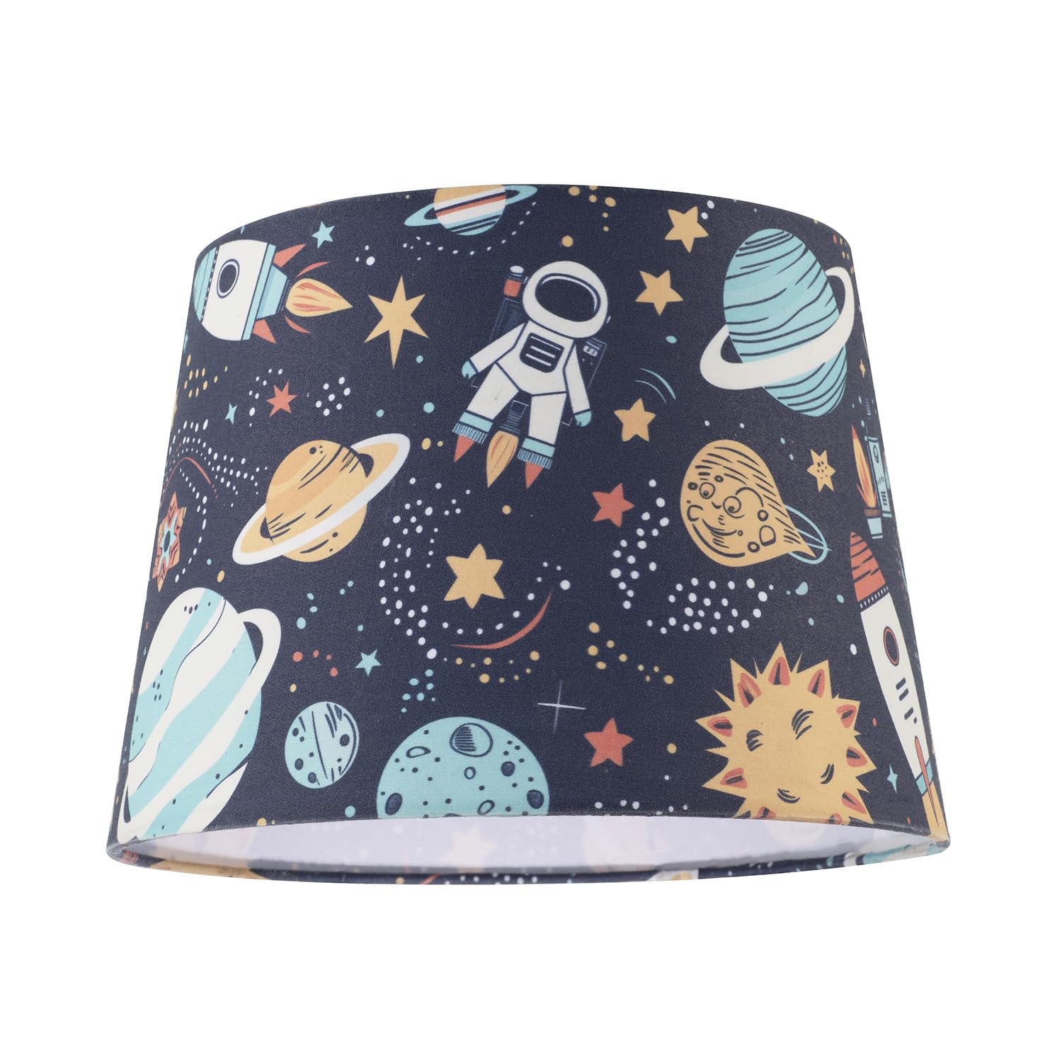 Rackhams Blue/White Space Themed Childrens Lamp Shade With Rockets Planets And Astronauts