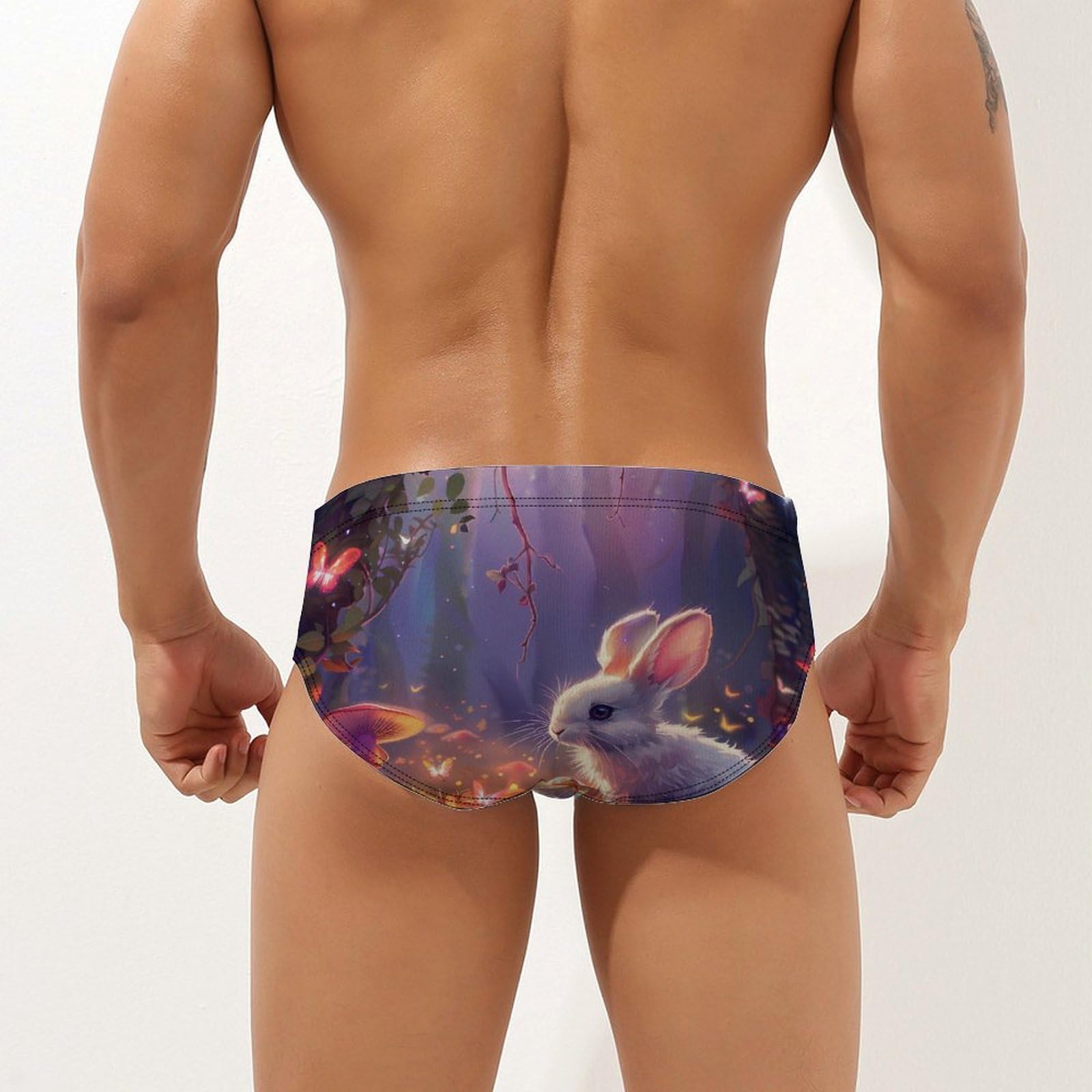 Rabbit Mens Swim Briefs Bikini Swimwear Print Beach Shorts Sexy Swimsuit 2XL