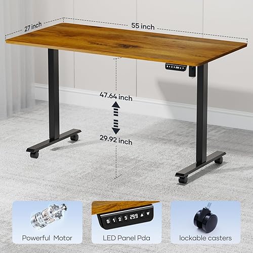 Miniatura 2 de Crenova Escritorio eléctrico de pie ajustable en altura, 55 x 28 pulgadas, estación de trabajo ergonómica de escritorio con ruedas bloqueables,