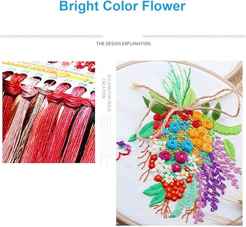 Miniatura 3 de Konrisa Kit de bordado estampado con patrón floral de costura de cruz para adultos, flores, plantas, kit de iniciación de bordado con hilo de