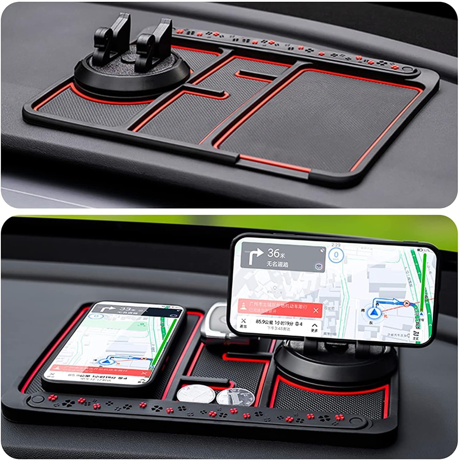 車用ノンスリップマット スマホホルダー 滑り止め マット アロマケース内蔵 クール 夜光効果 多機能車滑り止めマットダッシュボード携帯電話ホルダー一時駐車番号記号パネルの収納パッド 高温に強い 寒さに強い 上等pvc材質 スマホ キー メガネ 財布 汎用 最大57 Offクーポン