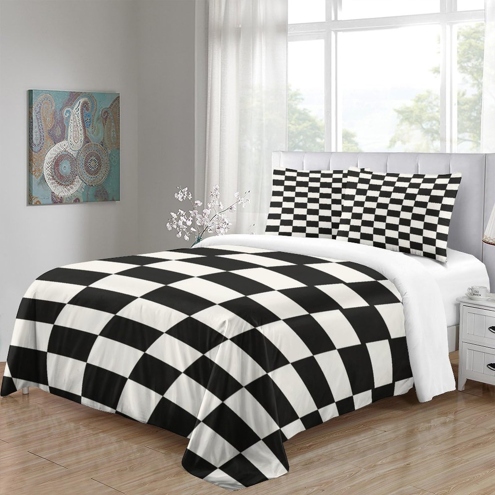 Stampa 3D Motivo a scacchiera Set Di Biancheria Da Letto Con 3 Pezzi Set Copripiumino Morbida Microfibra Per Ragazzi E Ragazze,coppie,camera Da Letto,decorazione Double（200x200cm）