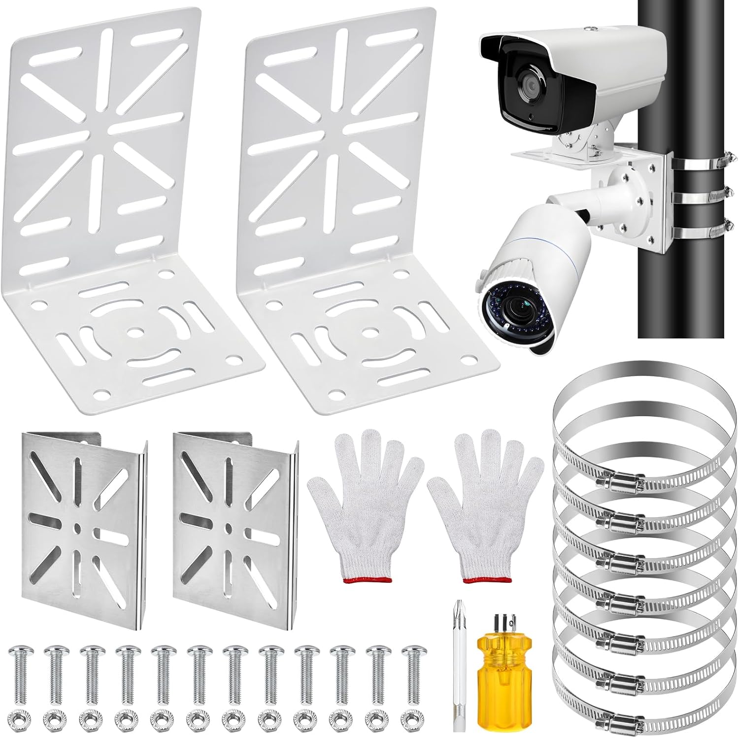 4 Pack CCTV Universal Installation Brackets, CCTV Monitoring Spherical Cameras Universal Wall Mounted Brackets, Pole mounting adapters Suitable for rods with a Diameter of 3.35-4.72 inches