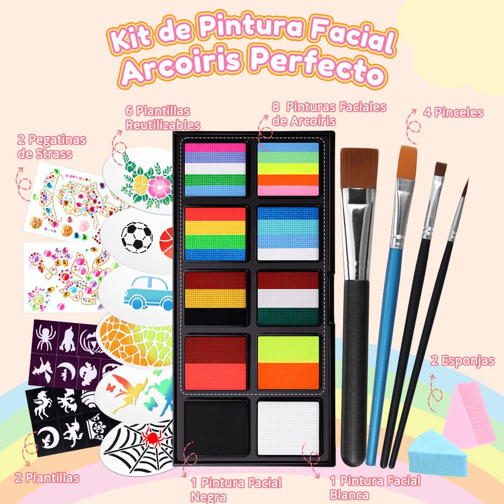 Janolia Pintacaras Infantil, 30 Colores Pinturas Cara para Niños con 4 Pinceles, Pintura Cara Niños Hipoalergenica, Pintura Facial Lavable, Maquillaje Infantil Face Paint Halloween Carnaval Fiesta — view 2