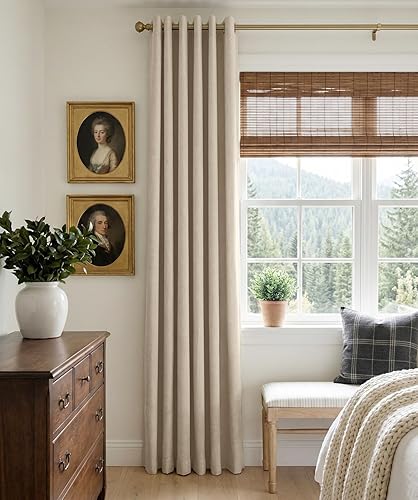 Miniatura 2 de 100% Blackout Shield Cortinas opacas de lino para dormitorio, cortinas de lino natural con ojales para sala de estar, cortinas de oscurecimiento con