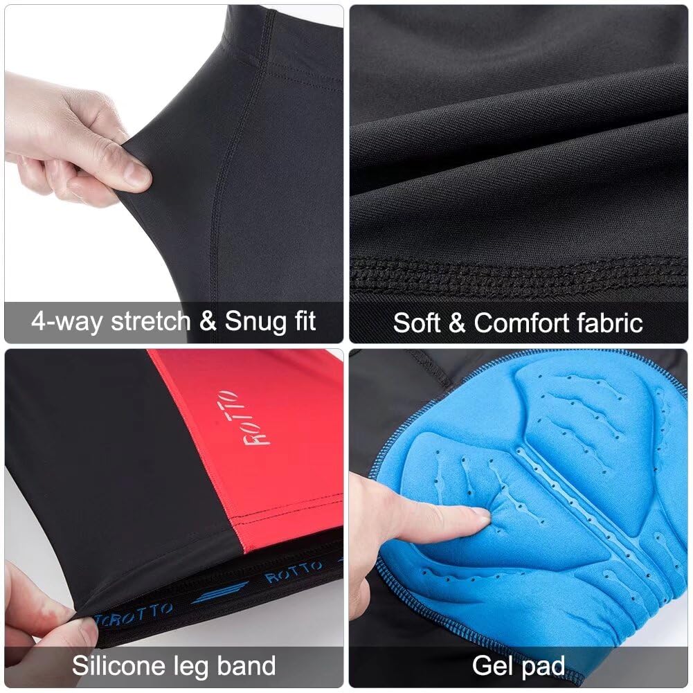 ROTTO Pantaloncini Ciclismo Uomo Pantaloncini Bici con Imbottiti Gel Confortevole