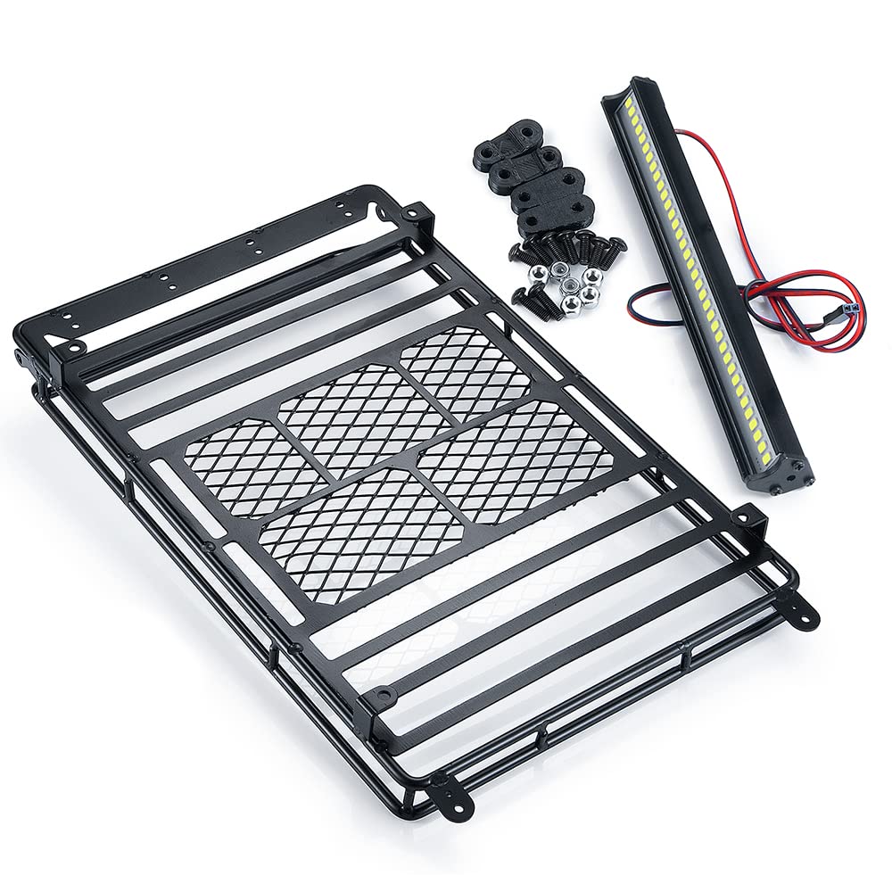 RC Dachträger Metall Gepäckträger Mit LED-Licht für Axial SCX10 1/10 RC Crawler Car