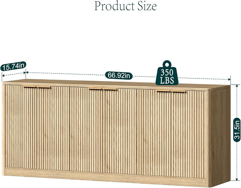 Evermagin 67" Oak Fluted TV Stand for TVs up to 75" image 2