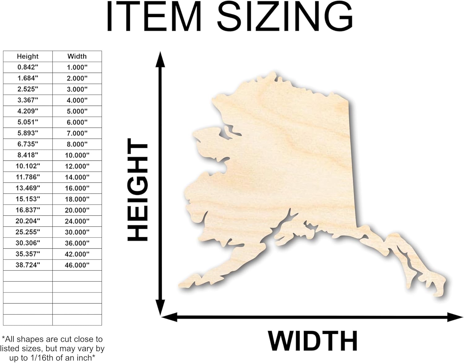 Unfinished Wood Alaska Shape State Craft up to 46" DIY 24" / 1/4"