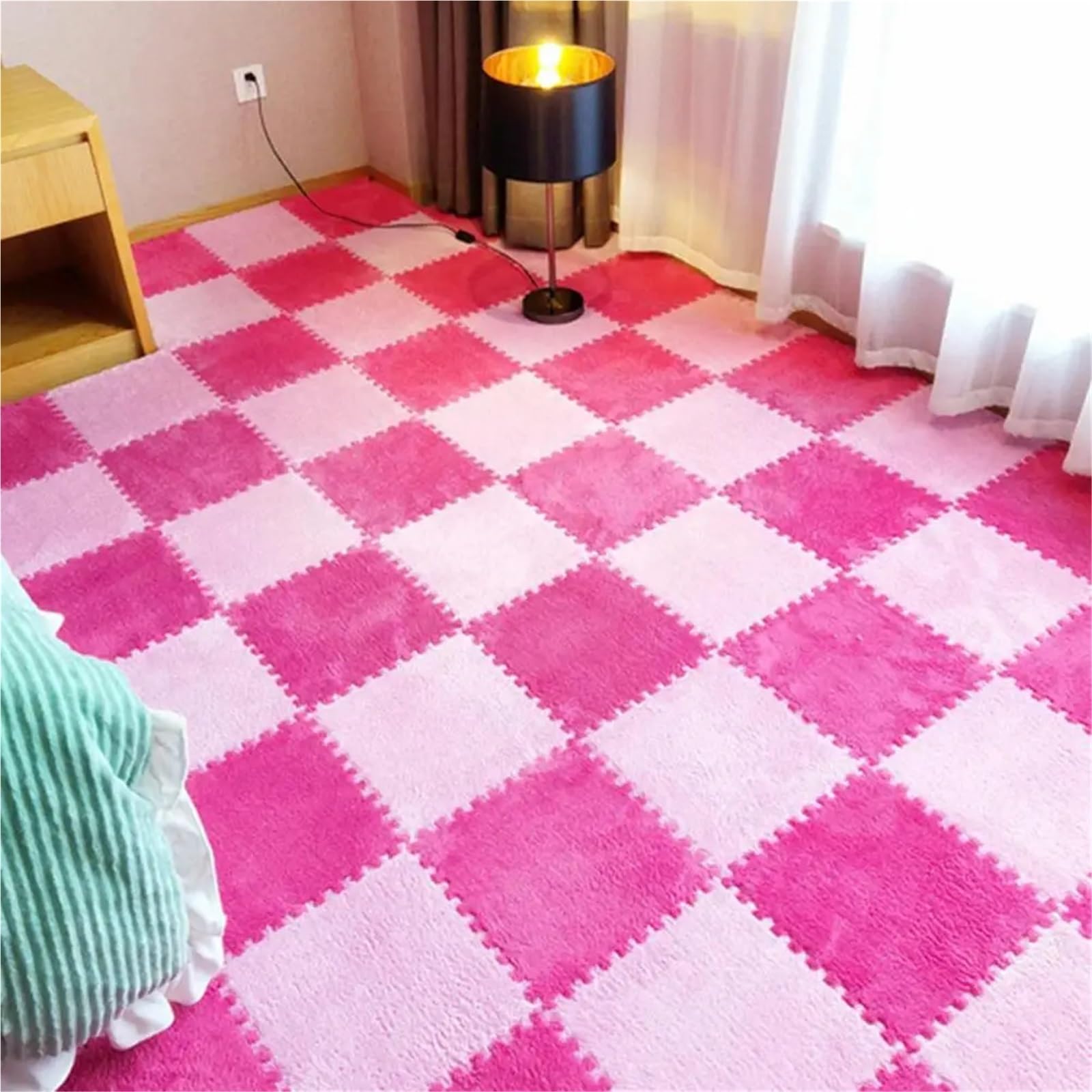 Pluszowa mata puzzlowa, Puzzle Dywan Piankowa Mata Podłogowa 10szt Wielokolorowa 30x30cm(Color 18)