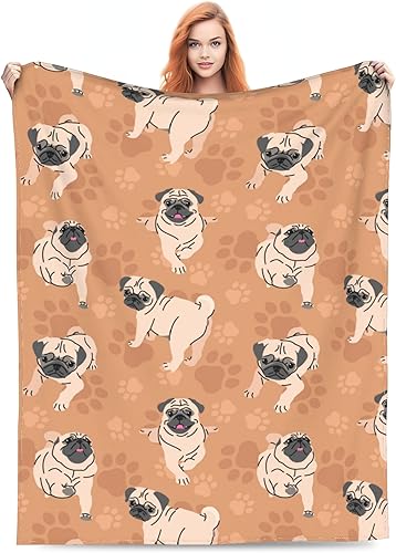 Miniatura 1 de Linda manta de carlino de regalo para niños y adultos, amantes de los pugs para la sala de estar, ropa de cama, sofá, suave, ligera, cálida,