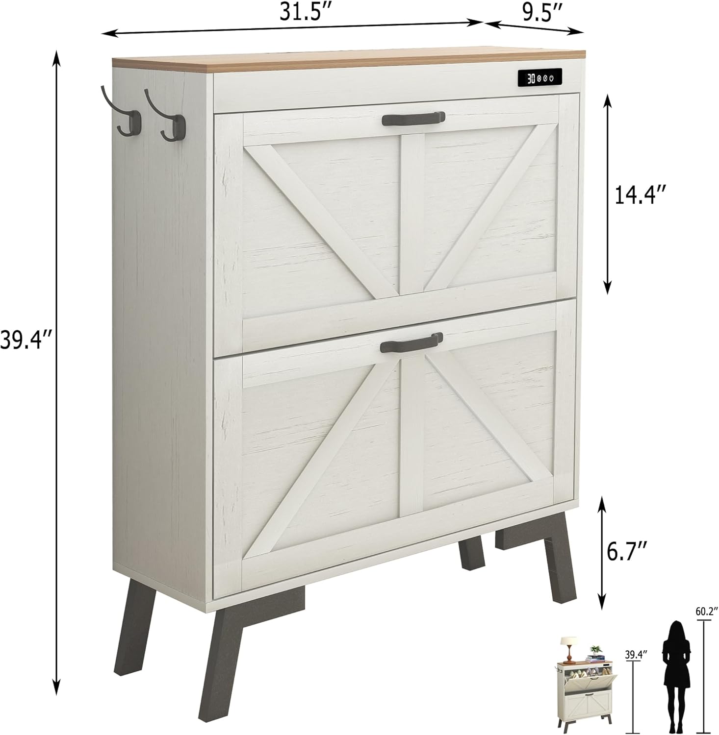 TaoHFE Farmhouse Small Shoe Cabinet Storage for Entryway,Deodorizing Shoe Organizer Cabinet Storage with 2 Flip Drawers,White flip Drawer Shoe Cabinet Hidden Cabinet Foyer,Hallway