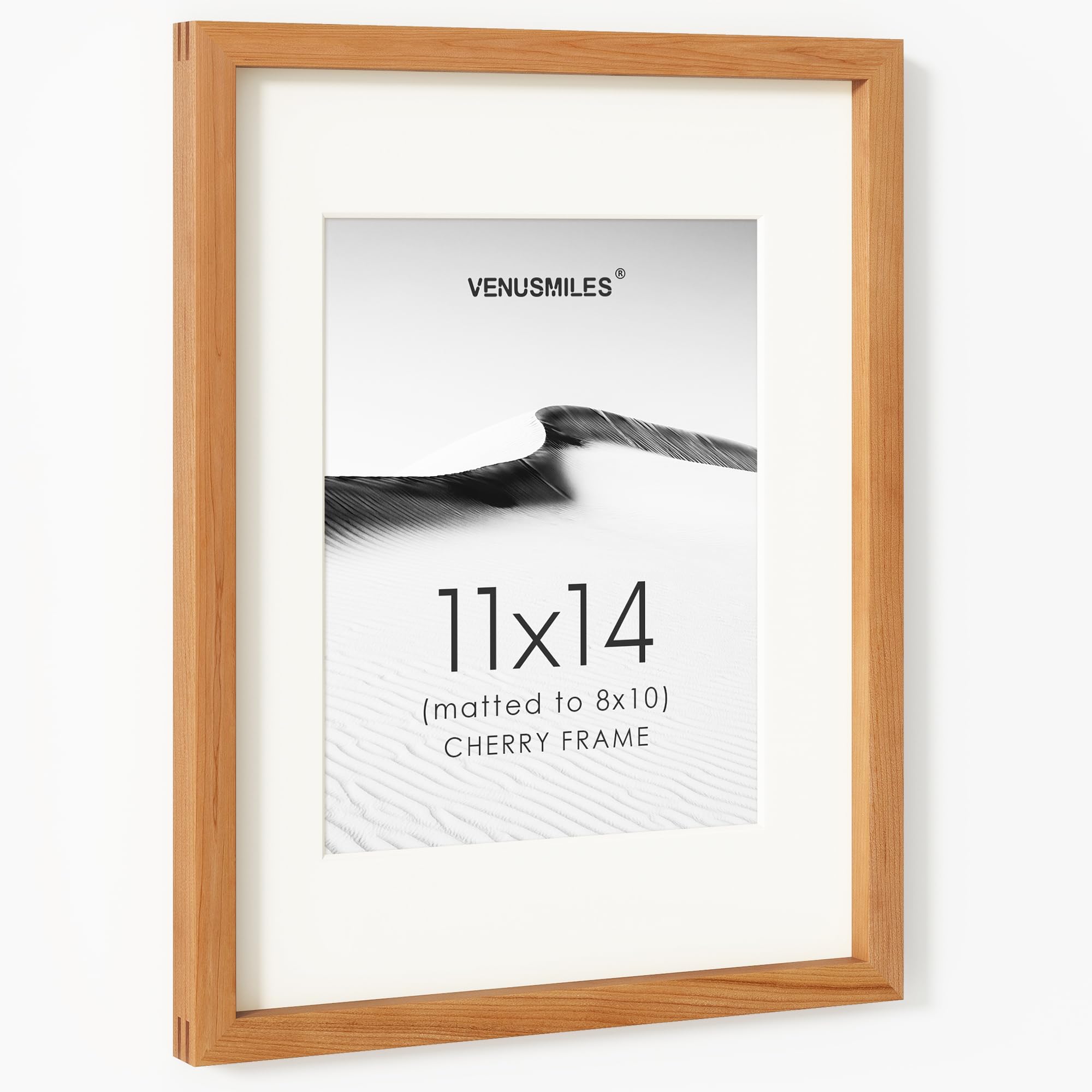 11x14 Picture Frame, USA-Sourced Natural Cherry Wood Photo Collage Frame with HD Tempered Glass, Modern Simple 11 x 14 Wooden Frame Matted to 8x10, Vertical &amp; Horizontal Wall Hanging Display