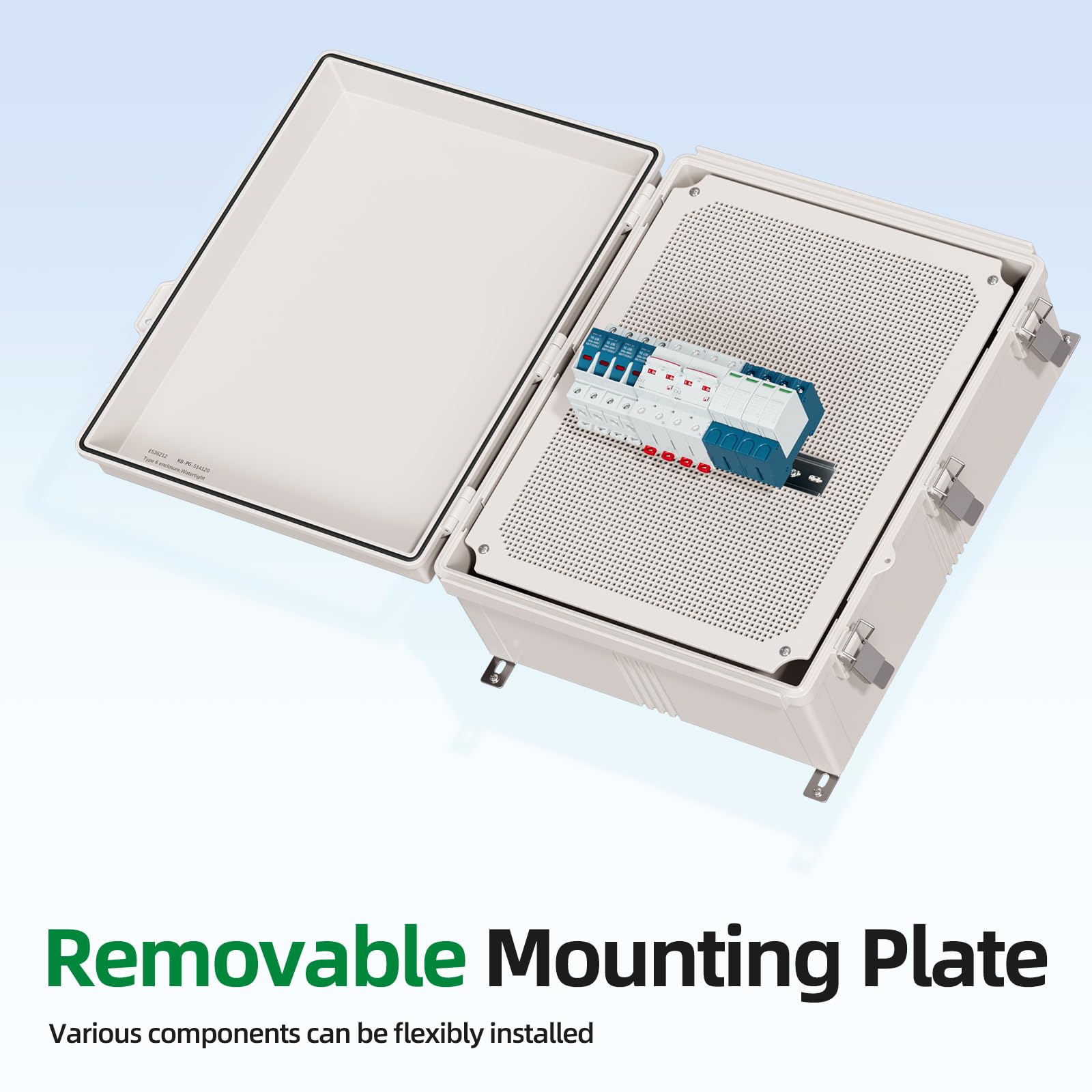 Scatola di giunzione certificata UL, NEMA 6, resistente alle intemperie, 94V-0, ignifuga, contenitore elettrico in plastica per progetti industriali, include piastra di montaggio (copertura