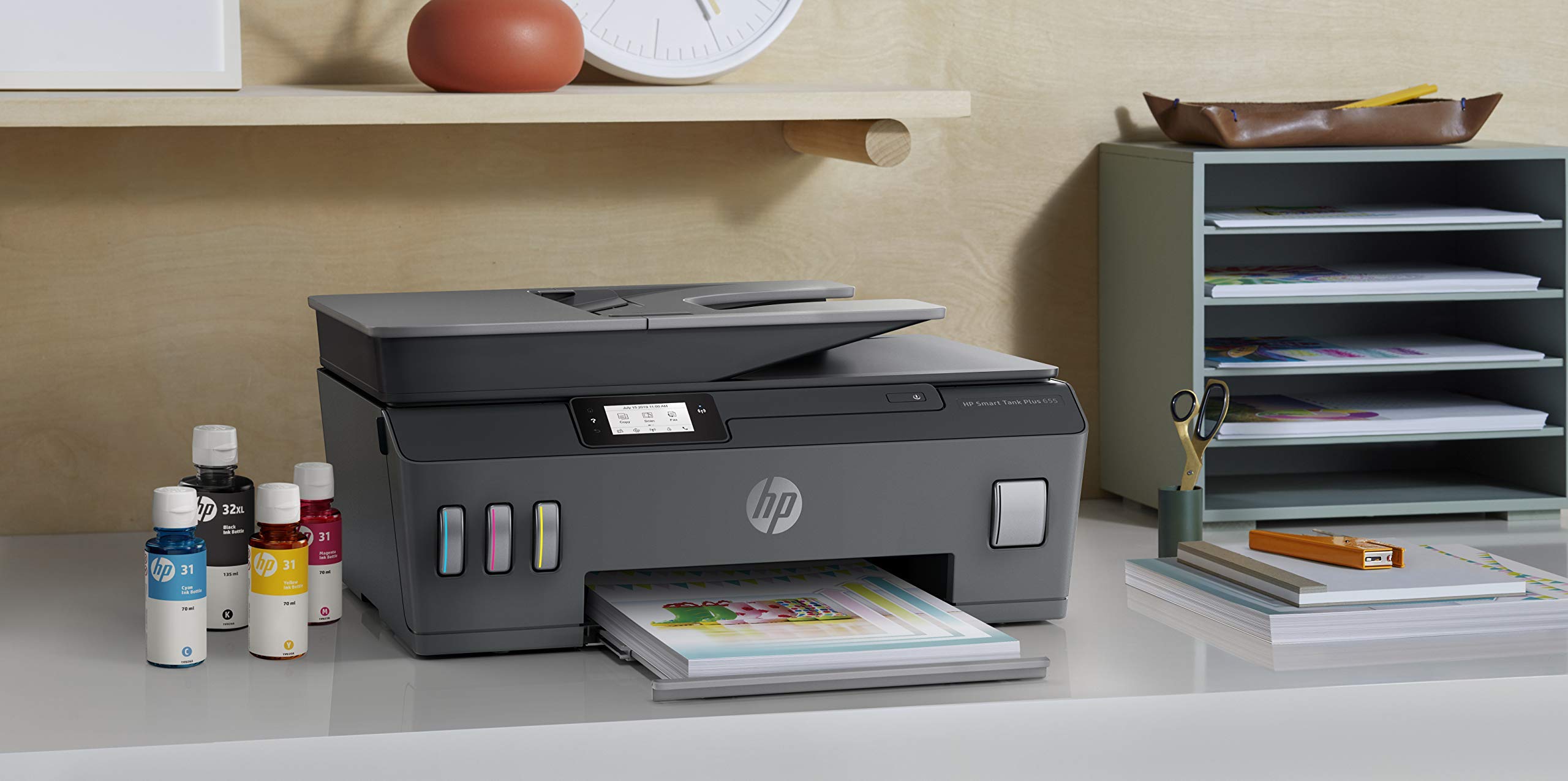 HP Smart Tank Plus 655 Multifunktionsdrucker (Drucker, Scanner, Kopierer, Fax, WLAN, AirPrint, 4-in-1, inklusive Tinte für bis zu 3 Jahre drucken), Schwarz