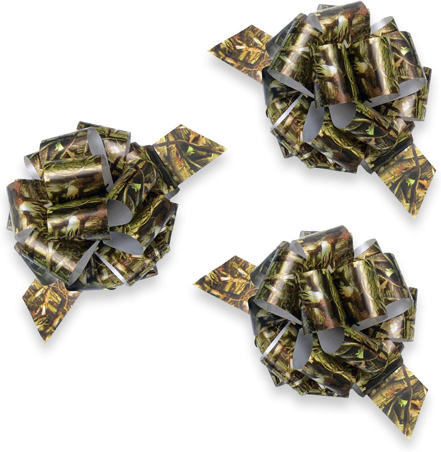 Havercamp Next Camo Poly Ribbon Pull Bows | 3 Count | Great for Hunter Themed Party, Camouflage Motif, Birthday Event, Graduation Day, Outdoor Family Picnic