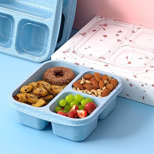 Miniatura 6 de Cajas de aperitivos (paquete de 3)  Cajas Bento apilables con 3 compartimentos, recipientes de preparación de comidas reutilizables, recipientes