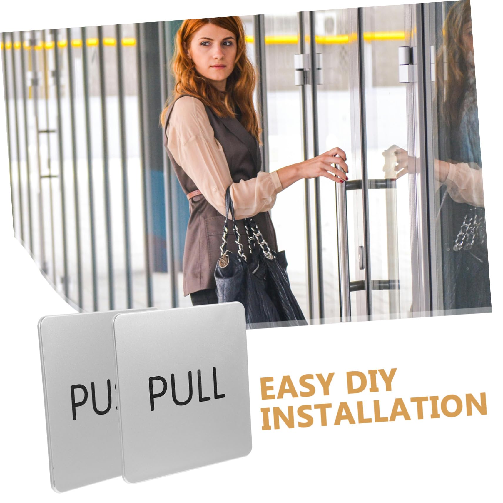Uonlytech 4 Sätze Hausschild Tür handhaben drücken Schieber Push-and-Pull-Identifikationsschild Shop-Push-Schilder Schild speichern Push-Pull-Zeichen Identifikationszeichen Acryl Silber