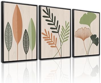 LHIUEM Framed Botanical Wall Art Leaf Art Pieces Zen Canvas Wall Art Set of 312X16 Boho Bedroom Wall Decor Sage Green Pictures Unique Plants Prints Colorful Modern Artworks for Living Room Office
