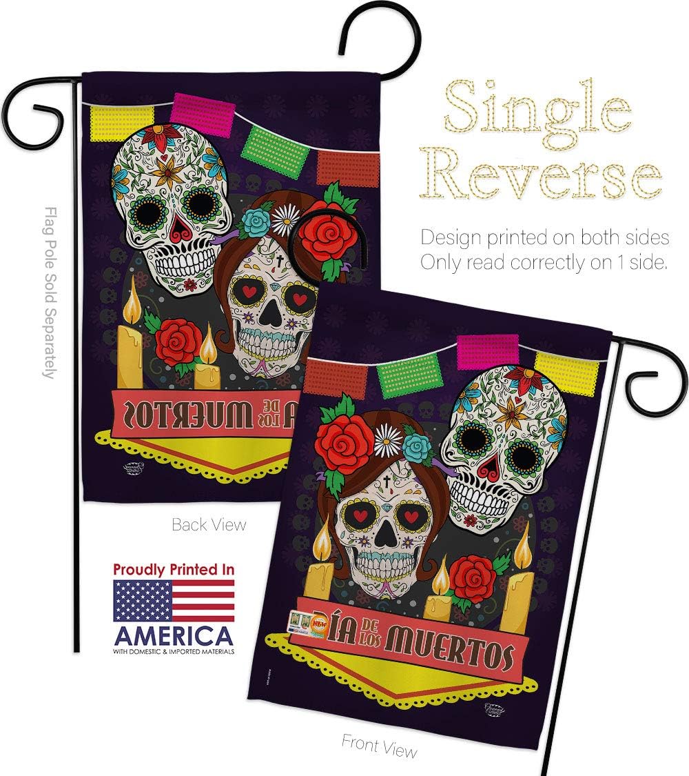 Dia de los Muertos Garden Flag Set Wall Holder Falltime Day of Dead Fiesta Mexican Party Autumntime Small Decorative Gift Yard House Banner Made In USA 13 X 18.5