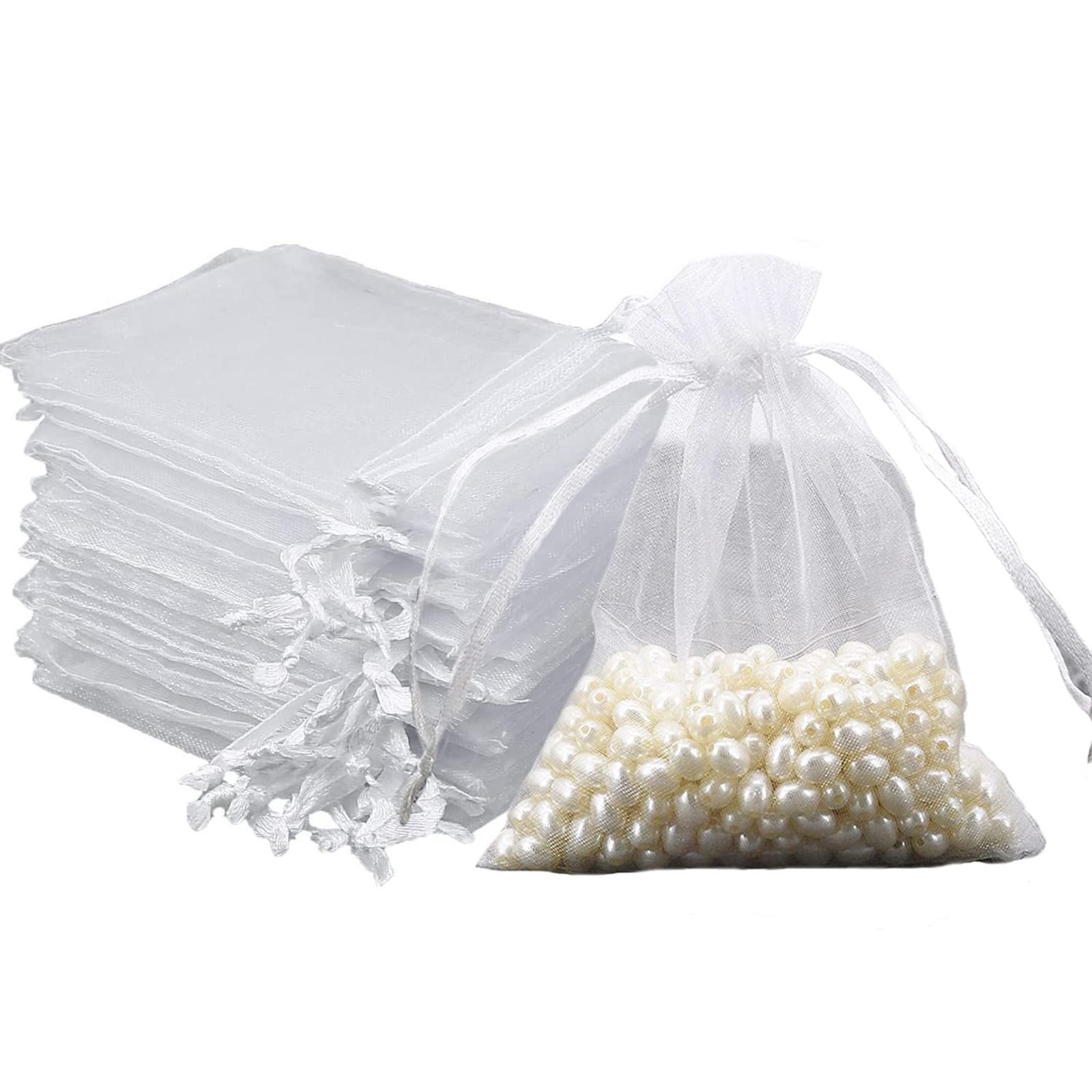 DAHI 50 Pièces Sachet En Organza 15 X 20 Cm, Pochette Organza Blanc, Sacs Cadeau Organza, Sachet Bijoux, Pour Mariage, Festivals, Fête, Cadeaux, Noël