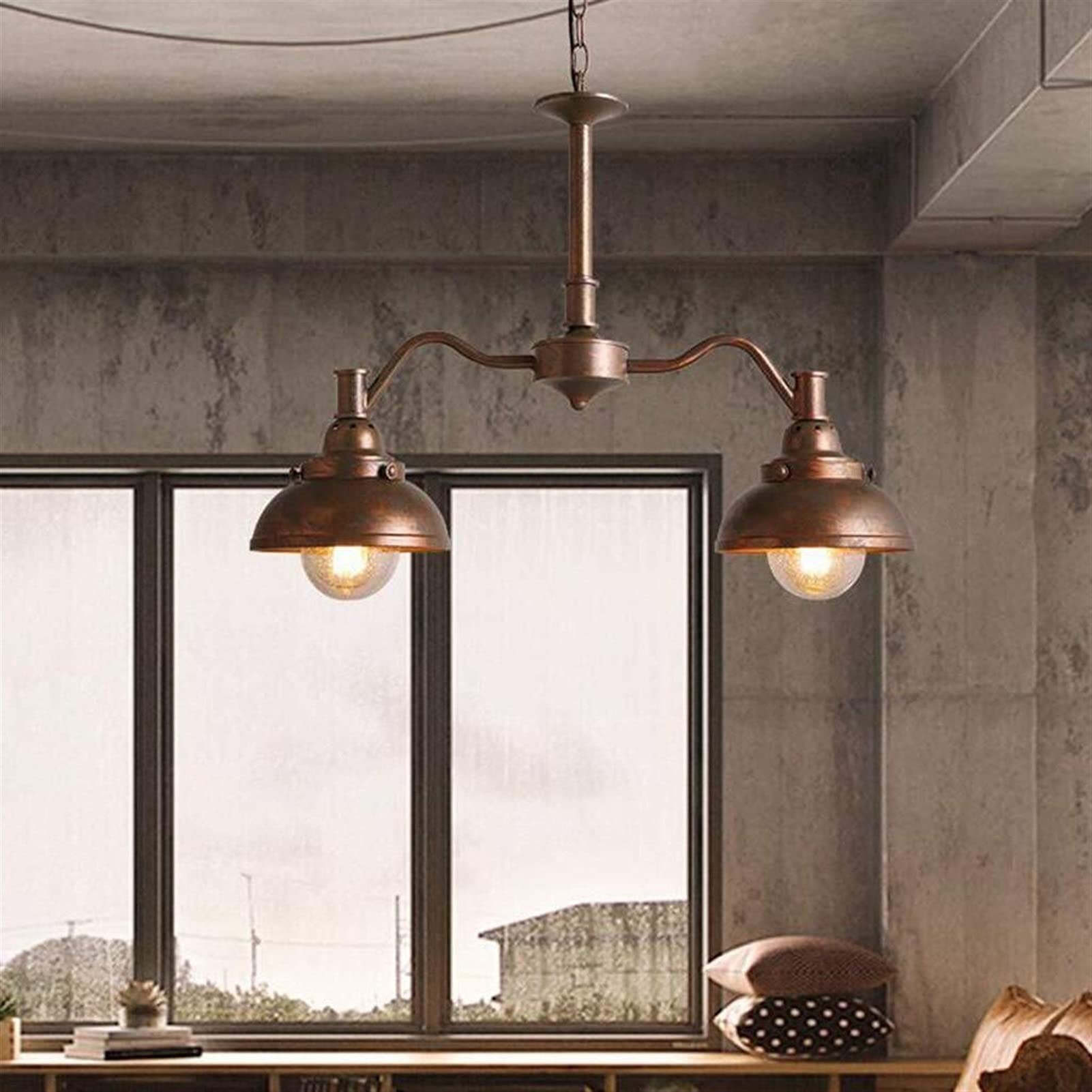 Lampadario per ristorante, illuminazione con paralume e doppio faro, stile vintage in ferro battuto, per soggiorno, cucina, mobili di illuminazione