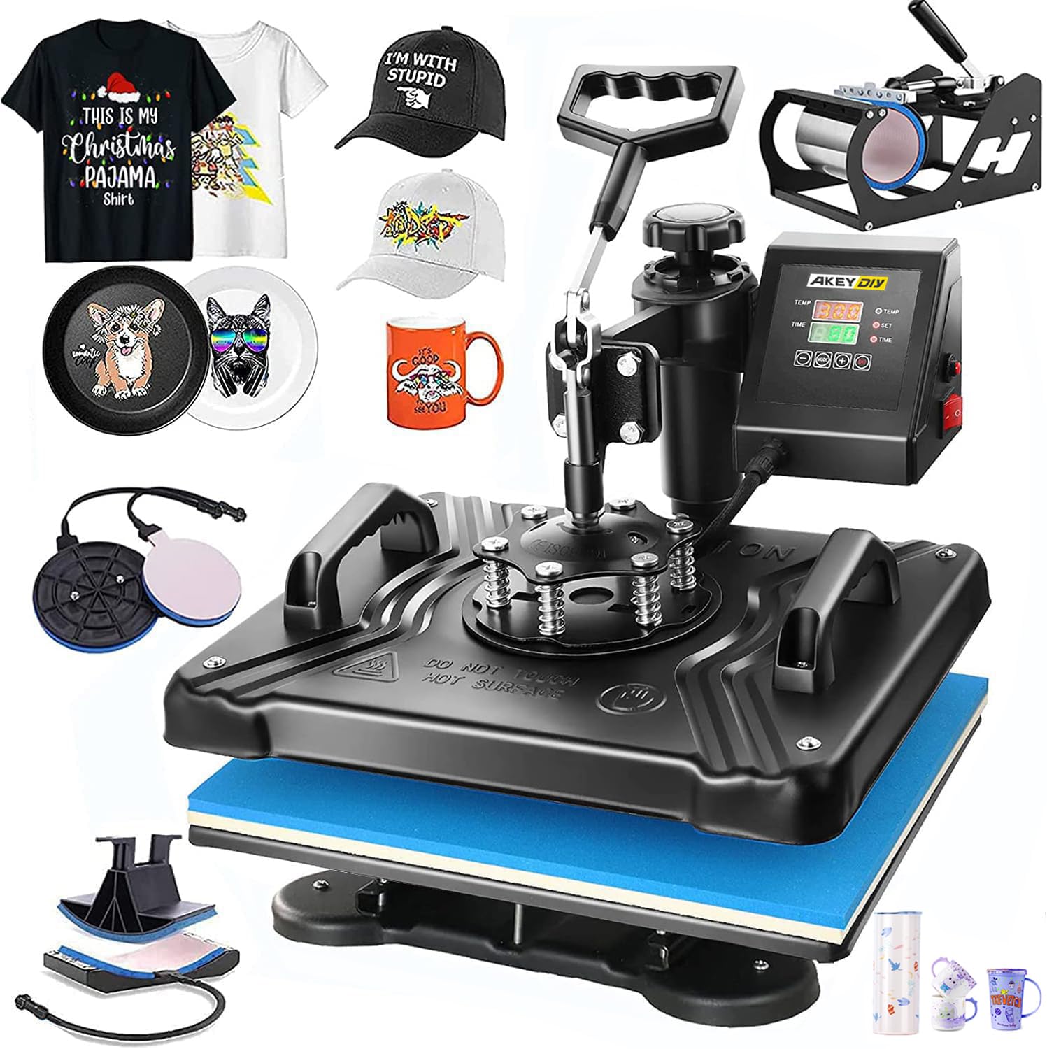 AKEYDIY - Máquina de prensado térmico profesional 5 en 1 para camisetas, prensa térmica digital combinada de 12 x 15 pulgadas, con giro de 360 ​​grados, prensa de sublimación para camisetas, tazas, sombreros y placas