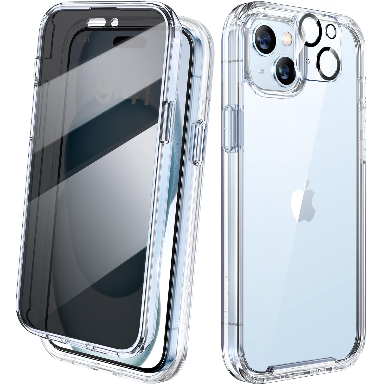 Diaclara Designed for iPhone 15 Case 6.1 Inch,Upgraded Full Body Rugged Clear Bumper Case with Built-in Privacy Screen Protector for iPhone 15,Clear