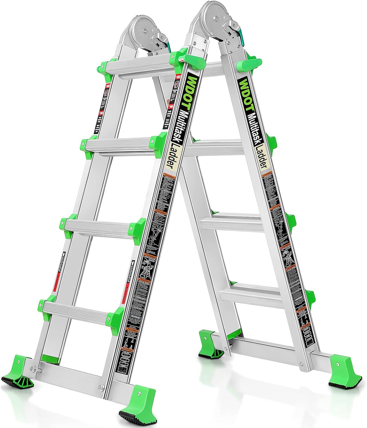 Ladder, Extension Ladders for Home Stairs 14 Ft, 4 Step Multi Position A Frame Ladder with Stabilizer Bar, Compact Folding, 330 lbs Telescopic Aluminum Adjustable Ladders, Escaleras para Casa Green 14 FT