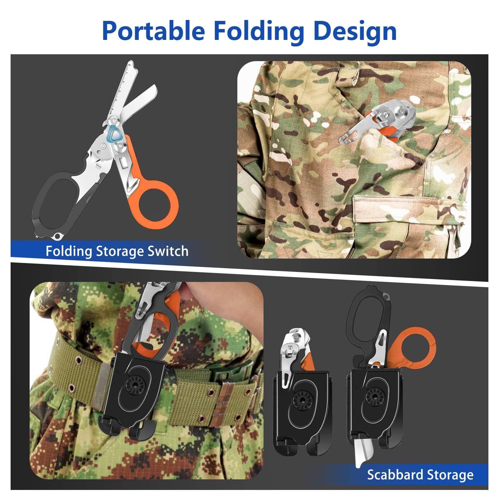 6 in 1 Traumaschere mit Schere, Zange & 24 in 1 Multifunktions-Schlüssel, Notfall-Schere mit Gurtschneider & Glasbrecher, Rettungsschere für Outdoor-Camping (Schwarz+Orange)